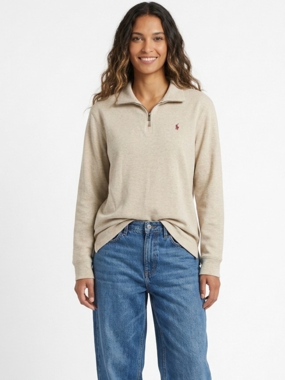 Vintage Polo by Ralph Quarter-Zip Front Pullover Henley In Cream - XL